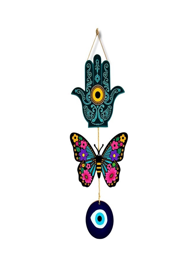 GiftOday Butterfly Wooden Wall Hanging for Home Decor | Hamsa Hand Decoration Livingroom, Bedroom | Modern Artwork Items | Peace Charm Accent | Door Decorative Hangings | Size 18 x 30 CM - Image 1