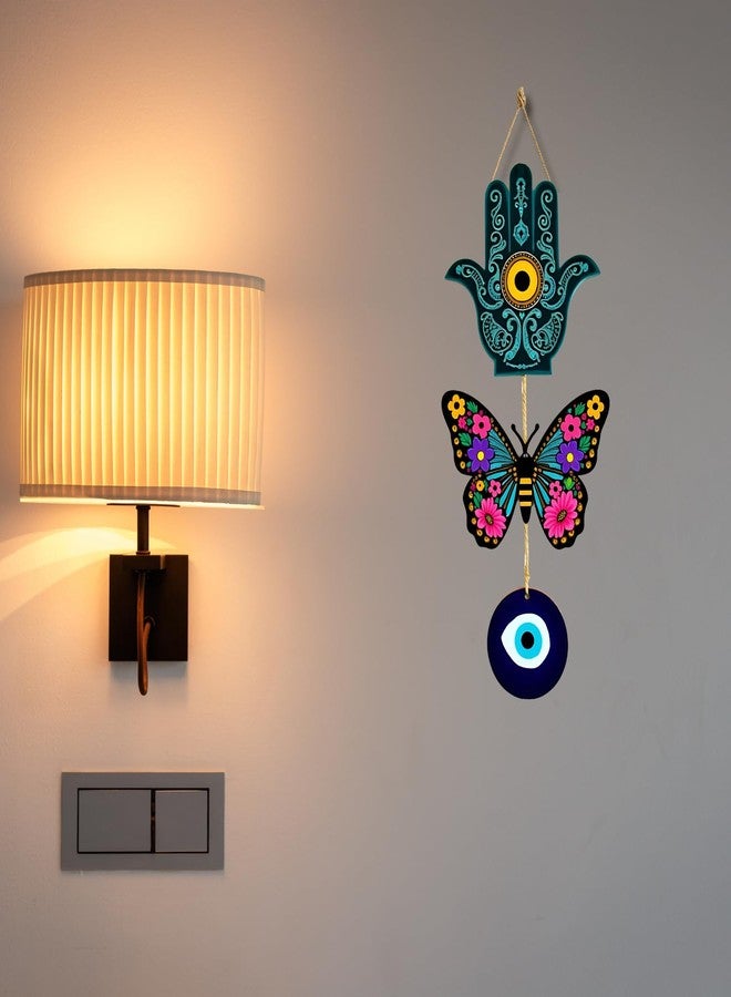 GiftOday Butterfly Wooden Wall Hanging for Home Decor | Hamsa Hand Decoration Livingroom, Bedroom | Modern Artwork Items | Peace Charm Accent | Door Decorative Hangings | Size 18 x 30 CM - Image 5