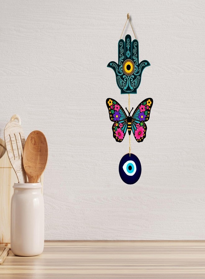 GiftOday Butterfly Wooden Wall Hanging for Home Decor | Hamsa Hand Decoration Livingroom, Bedroom | Modern Artwork Items | Peace Charm Accent | Door Decorative Hangings | Size 18 x 30 CM - Image 2