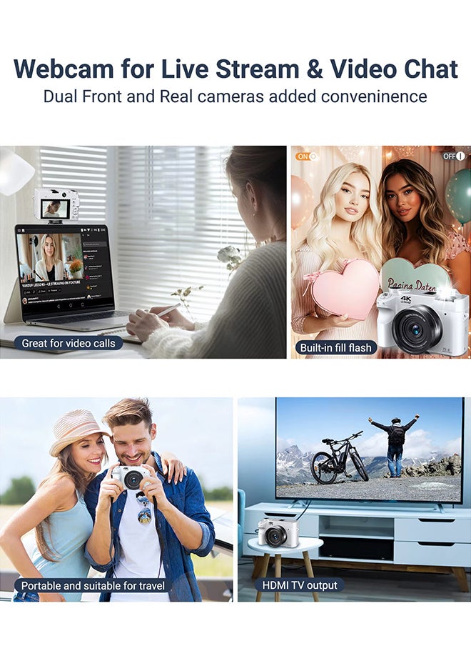 4K Digital Camera, 75MP Cameras for Photography with 18X Optical Zoom & Autofocus, WiFi Vlogging Camera , Dual-Lens, 2 Batteries, 128GB Card & Flash, Best Cameras for Content Creators