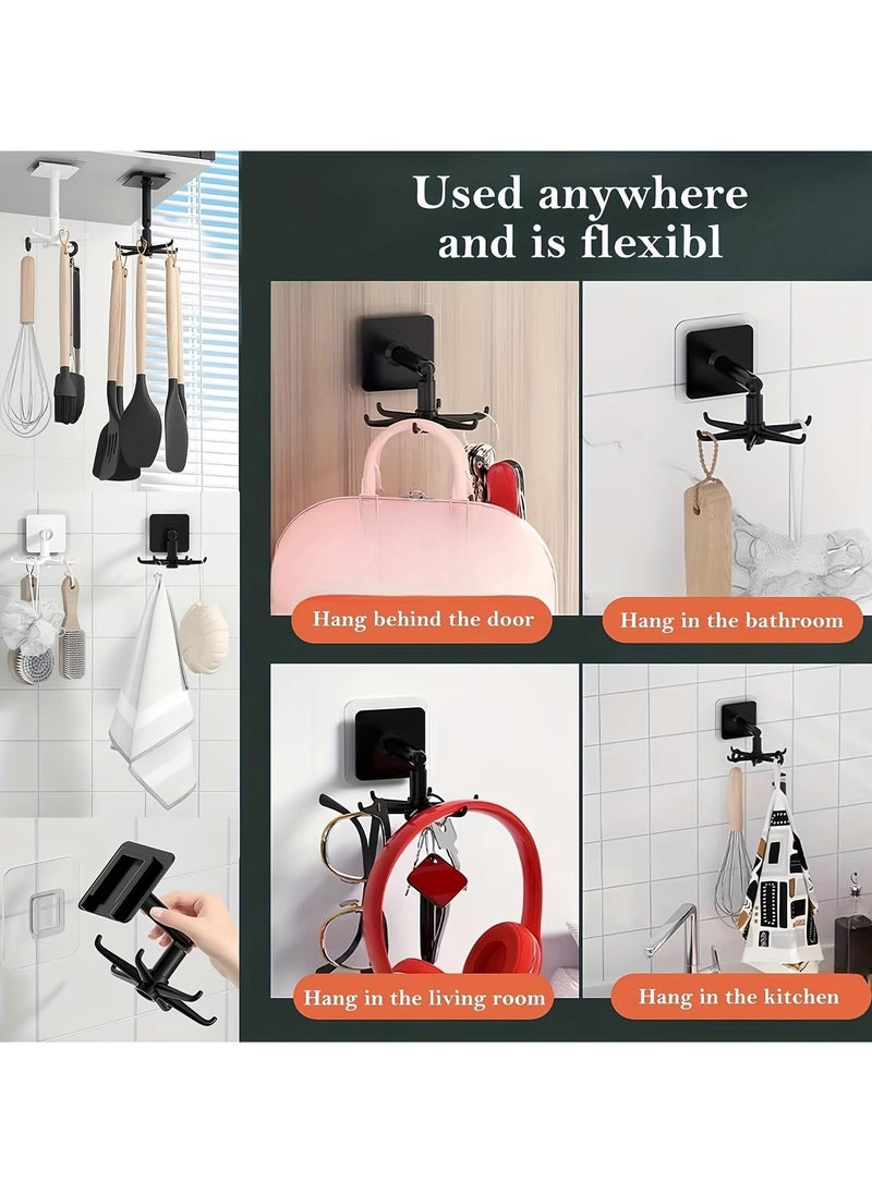 GNAFOTU - 360° Rotating Folding Hook, Multi-Purpose Self-Adhesive Utensil Holder with 6 Hooks for Kitchen & Bathroom, 180° Vertical Flip Utensil Rack for Space-Saving Storage - Image 1