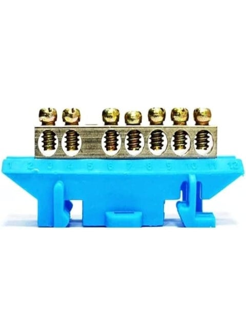 Neutral Bus Bar Terminal Blocks Blue With 7 Positions Of Bus Bar Used For Connecting Home Appliances, Electronic Etc.