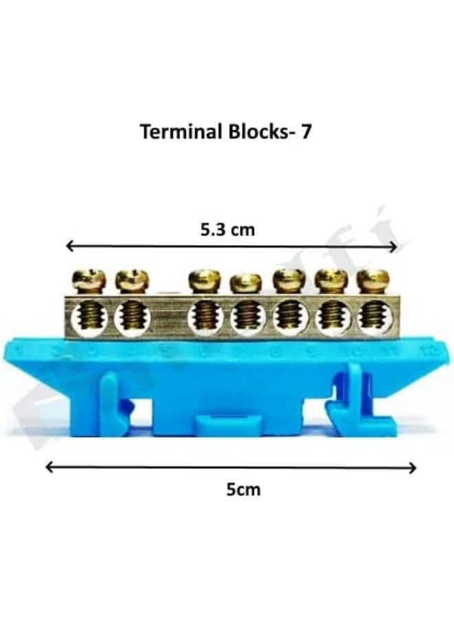 Neutral Bus Bar Terminal Blocks Blue With 7 Positions Of Bus Bar Used For Connecting Home Appliances, Electronic Etc.