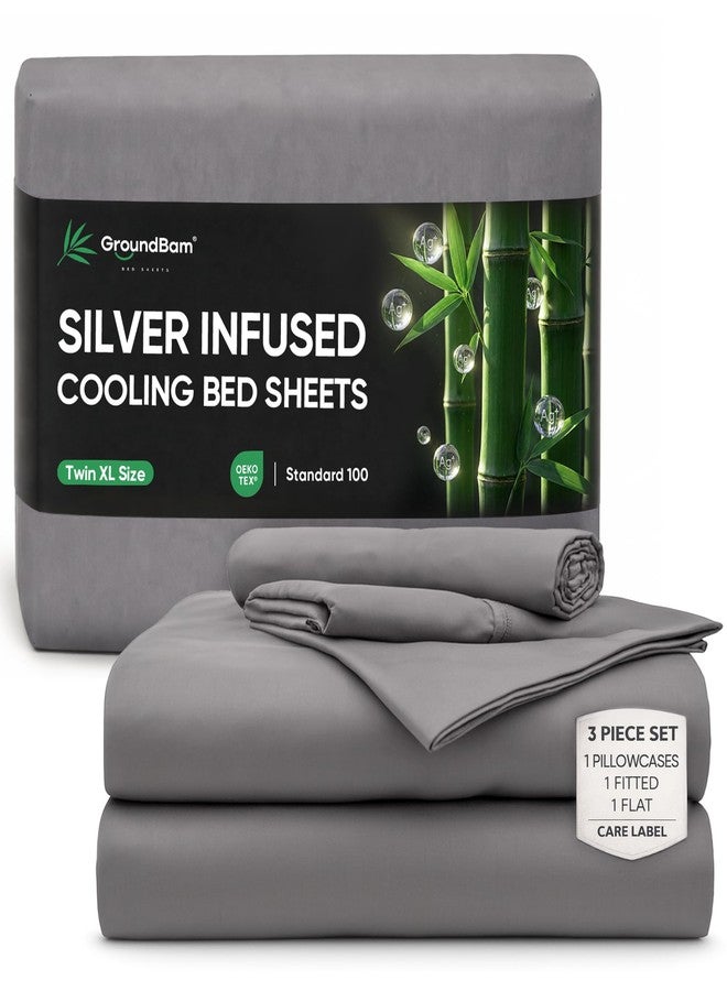 GroundBam Silver Infused Bed Sheets Set, Temperature-Regulating Fabric with Self-Cleaning Technology for 3X Freshness Sleep, Genuine 100% Organic Viscose Derived from Bamboo (TwinXL, Darkgray) - Image 1
