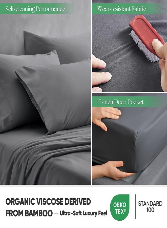 GroundBam Silver Infused Bed Sheets Set, Temperature-Regulating Fabric with Self-Cleaning Technology for 3X Freshness Sleep, Genuine 100% Organic Viscose Derived from Bamboo (TwinXL, Darkgray) - Image 5