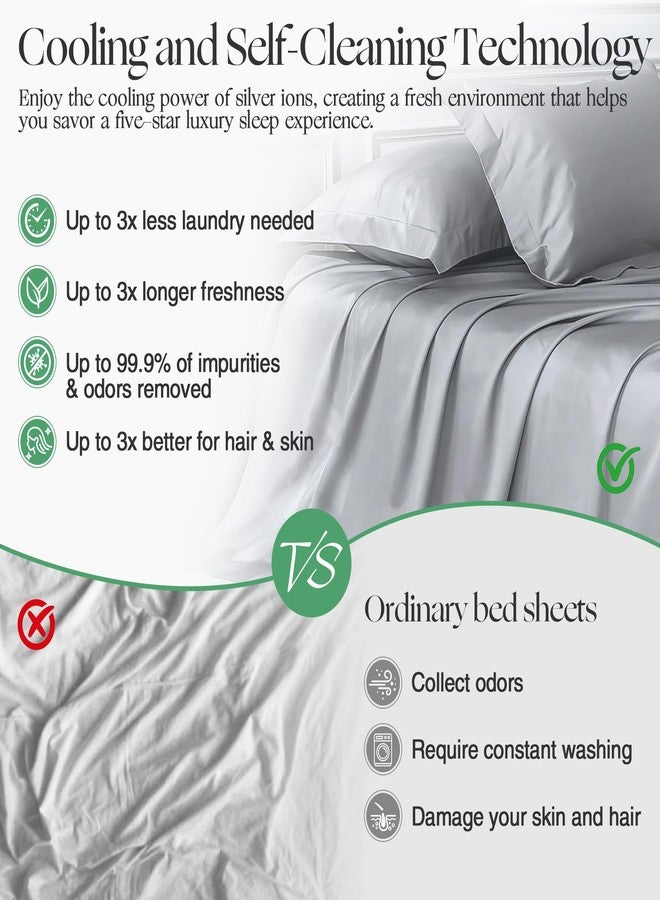 GroundBam Silver Infused Bed Sheets Set, Temperature-Regulating Fabric with Self-Cleaning Technology for 3X Freshness Sleep, Genuine 100% Organic Viscose Derived from Bamboo (TwinXL, Darkgray) - Image 2