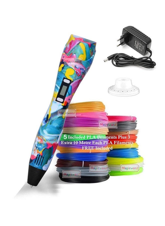 Magicwand® 3D Printing Pen with LCD Display &【3 Metre Each 3 Filaments & 10 Metre Each 5 Filaments Extra】【with Adaptor】【Pack of 1】 - Image 1