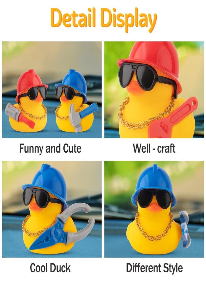wonuu Car Dashboard Decorations Rubber Ducks, Construction Builder Rubber Ducky for Car Ornament Cute Duck with Tool, Hard Hat, Glasses, Necklace (Hammer) - Image 5