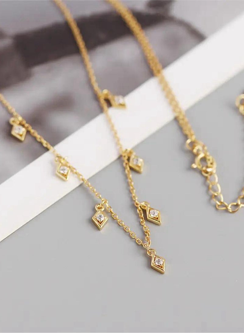 A full-body 925 silver diamond-shaped zirconium tassel necklace gift box, fashionable and exquisite, valentine's saving gift, temperament, versatile girl - Image 2