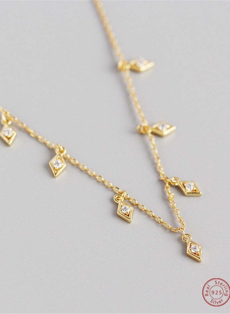 A full-body 925 silver diamond-shaped zirconium tassel necklace gift box, fashionable and exquisite, valentine's saving gift, temperament, versatile girl - Image 1