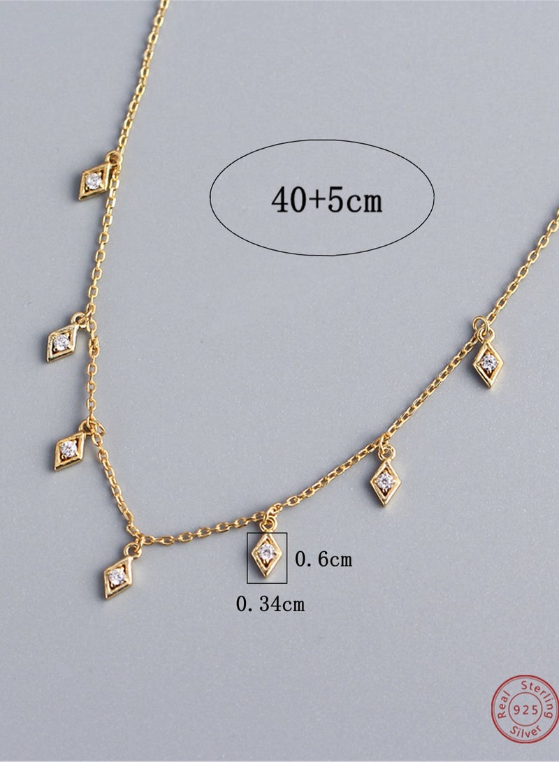 A full-body 925 silver diamond-shaped zirconium tassel necklace gift box, fashionable and exquisite, valentine's saving gift, temperament, versatile girl - Image 3