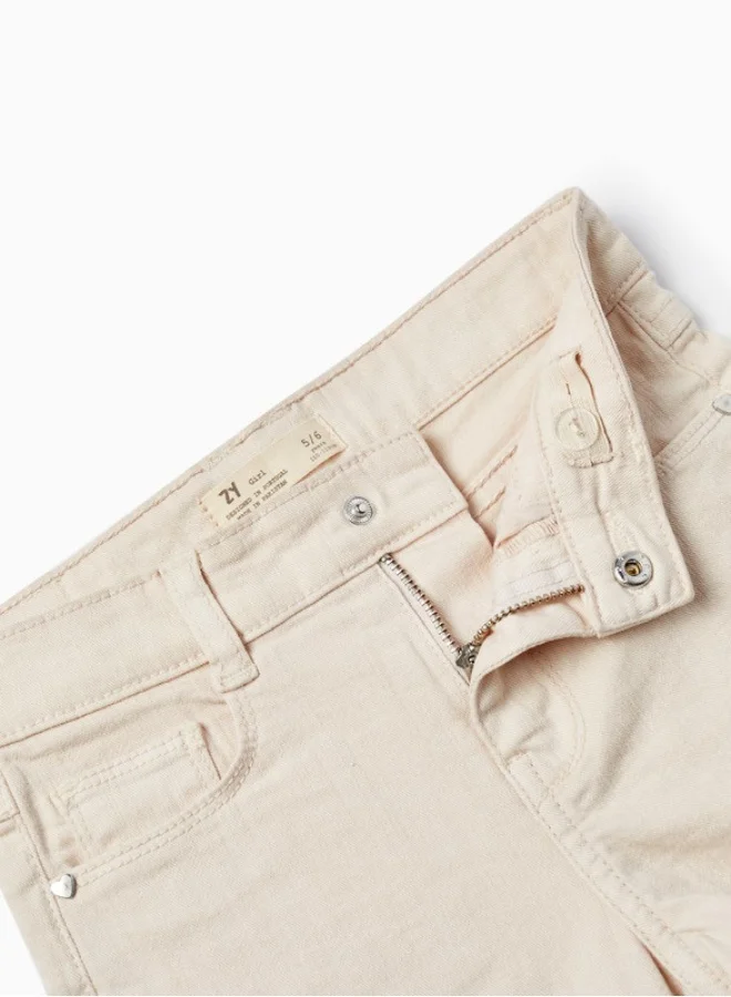 زيبي Cotton Twill Shorts for Girls, Beige