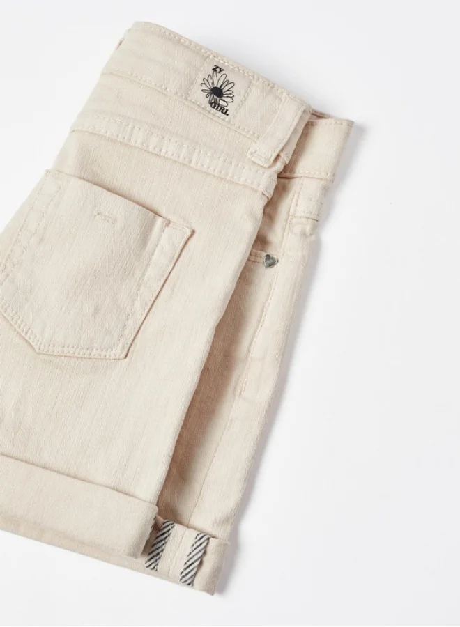 زيبي Cotton Twill Shorts for Girls, Beige