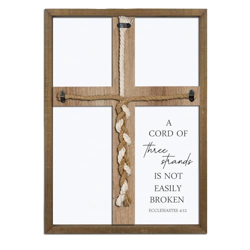 Surfapans A Cord of Three Strands Wedding Sign 15"X10" Braid for Wedding Ceremony Ideas Wood Frame for Couple Anniversary Religious Christian Marriage Gifts Decor Ecclesiastes 4:9-12 (Wood) - Image 1
