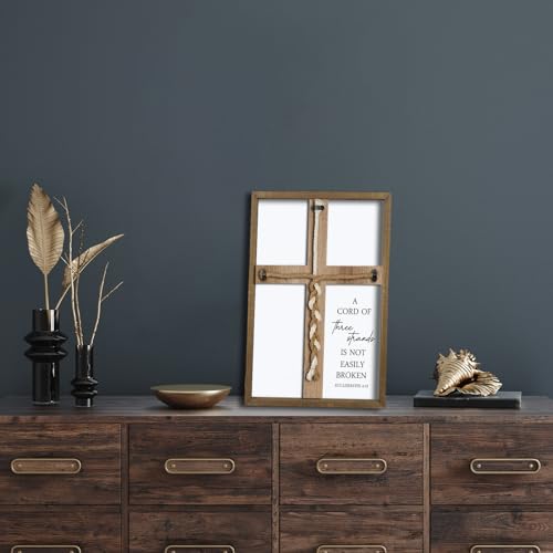 Surfapans A Cord of Three Strands Wedding Sign 15"X10" Braid for Wedding Ceremony Ideas Wood Frame for Couple Anniversary Religious Christian Marriage Gifts Decor Ecclesiastes 4:9-12 (Wood) - Image 5