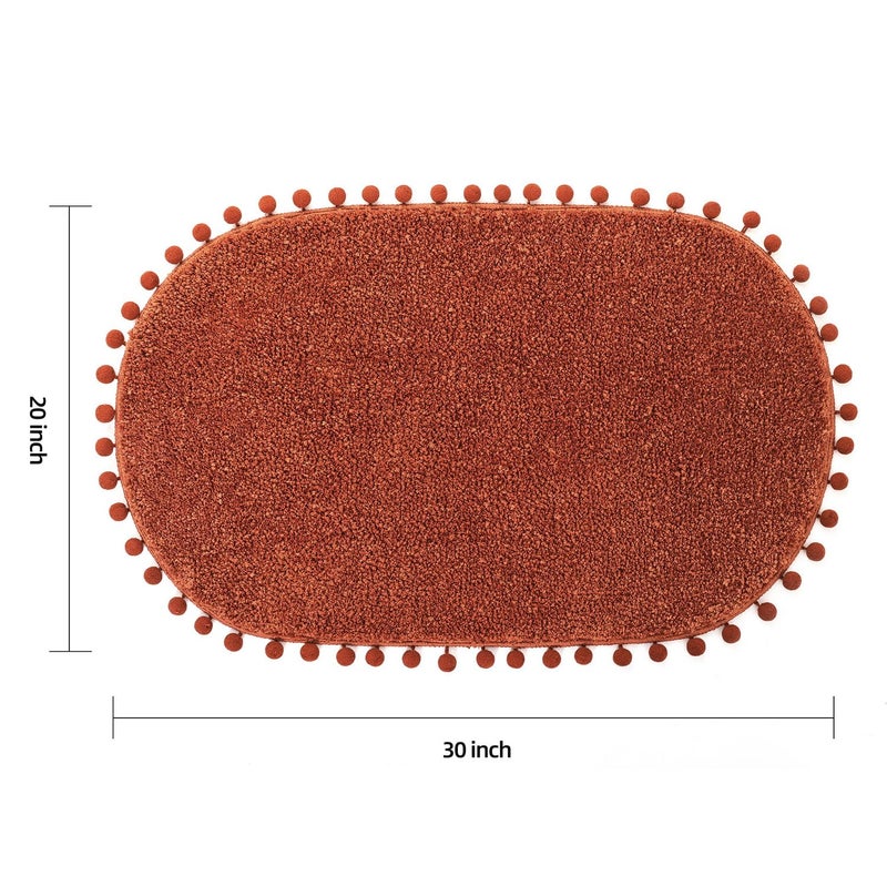 yirddeo terracotta pom bup brug for bathroom non slip boho pom pom orval ustorbent mat plush plush soft sweat (20 × 30 بوصة) - Image 2
