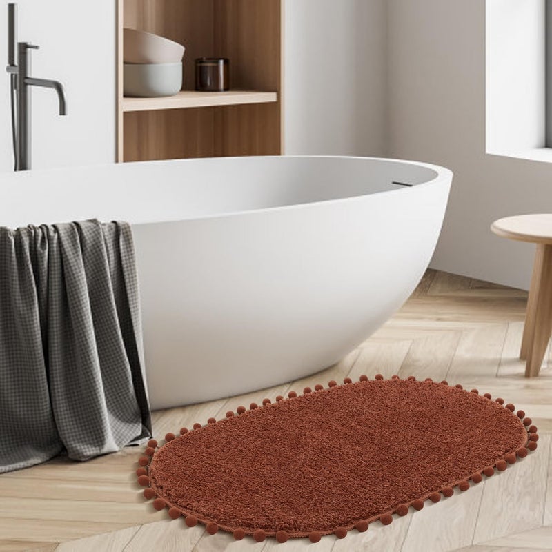 yirddeo terracotta pom bup brug for bathroom non slip boho pom pom orval ustorbent mat plush plush soft sweat (20 × 30 بوصة) - Image 3
