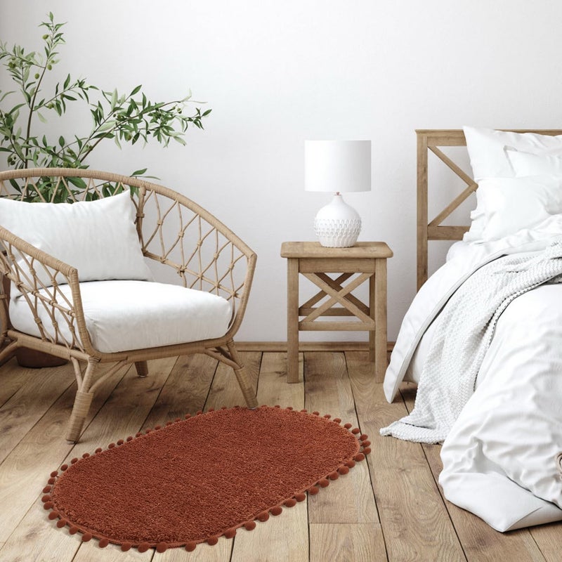 yirddeo terracotta pom bup brug for bathroom non slip boho pom pom orval ustorbent mat plush plush soft sweat (20 × 30 بوصة) - Image 4