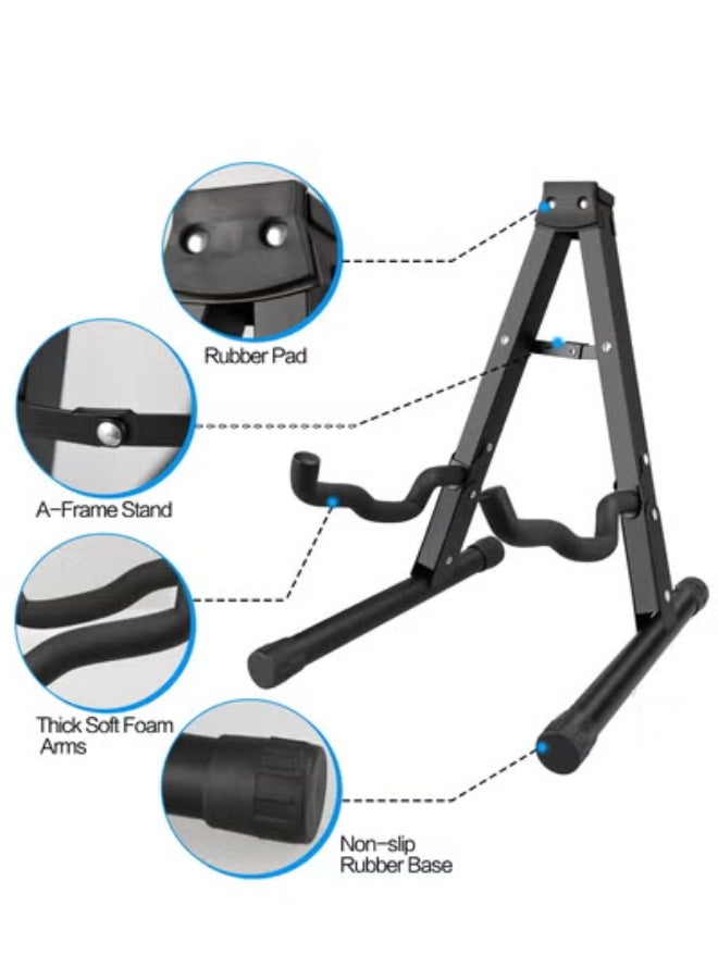 Fully Collapsible Metal Guitar Stand – A-Frame Floor Holder for Electric/Acoustic Guitars with EVA Padding (Expanded: 11x11.8x15.2", Folded: 1.2x4.7x15") - Image 2
