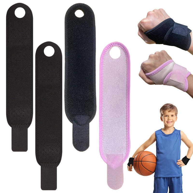 panthra 4 PCS Kids Wrist Brace, Night Wrist Sleep Support Brace, Adjustable Compression Straps, Fits Wrists of Different Sizes, Suitable for Children's Sports Sleep (Pink+black) - Image 1