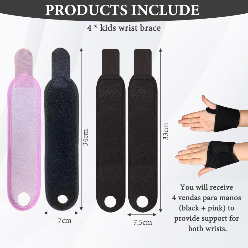 panthra 4 PCS Kids Wrist Brace, Night Wrist Sleep Support Brace, Adjustable Compression Straps, Fits Wrists of Different Sizes, Suitable for Children's Sports Sleep (Pink+black) - Image 3