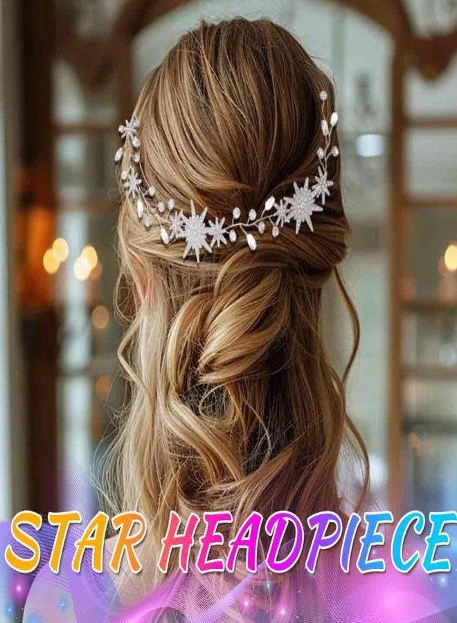 Casdre Sparkly Rhinestone Star Wedding Hair Vine Silver Crystal Bridal Hair Accessories Prom Hair Pieces for Women and Brides (B Silver) - Image 5