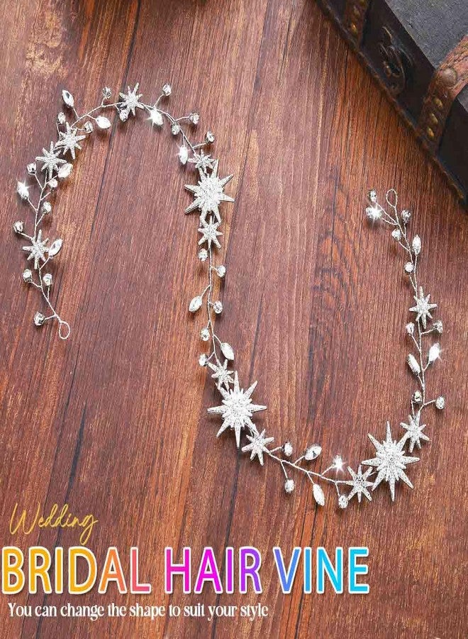 Casdre Sparkly Rhinestone Star Wedding Hair Vine Silver Crystal Bridal Hair Accessories Prom Hair Pieces for Women and Brides (B Silver) - Image 2