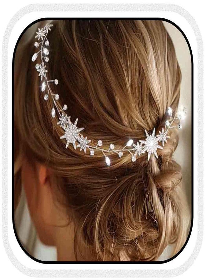 Casdre Sparkly Rhinestone Star Wedding Hair Vine Silver Crystal Bridal Hair Accessories Prom Hair Pieces for Women and Brides (B Silver) - Image 1