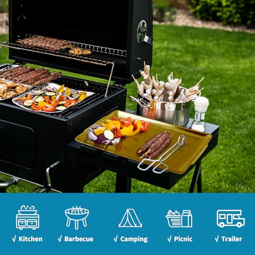 Sanbege Large Stainless Steel Serving Platter, 15.7" Rectangle Camping Plate, Vanity Organizer Tray for BBQ, Party, Buffet, Appetizer, Bathroom Supplies (Brushed Gold) - Image 4