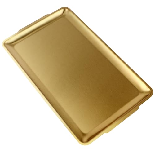 Sanbege Large Stainless Steel Serving Platter, 15.7" Rectangle Camping Plate, Vanity Organizer Tray for BBQ, Party, Buffet, Appetizer, Bathroom Supplies (Brushed Gold) - Image 1