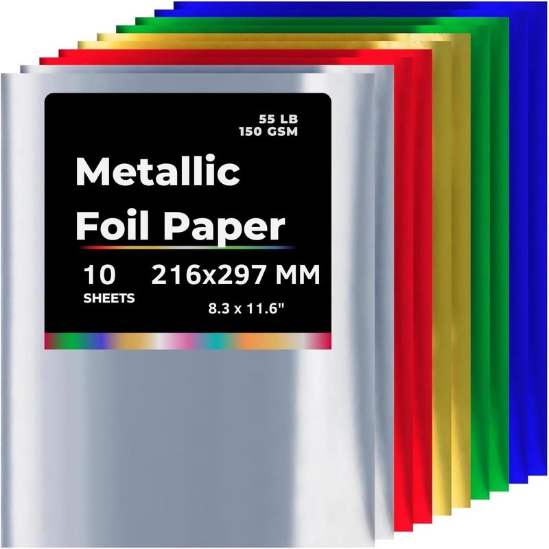 AL FAKHAMA Glossy Metallic Paper Sheets A4 - Pack of 10 Assorted Colors - Image 1