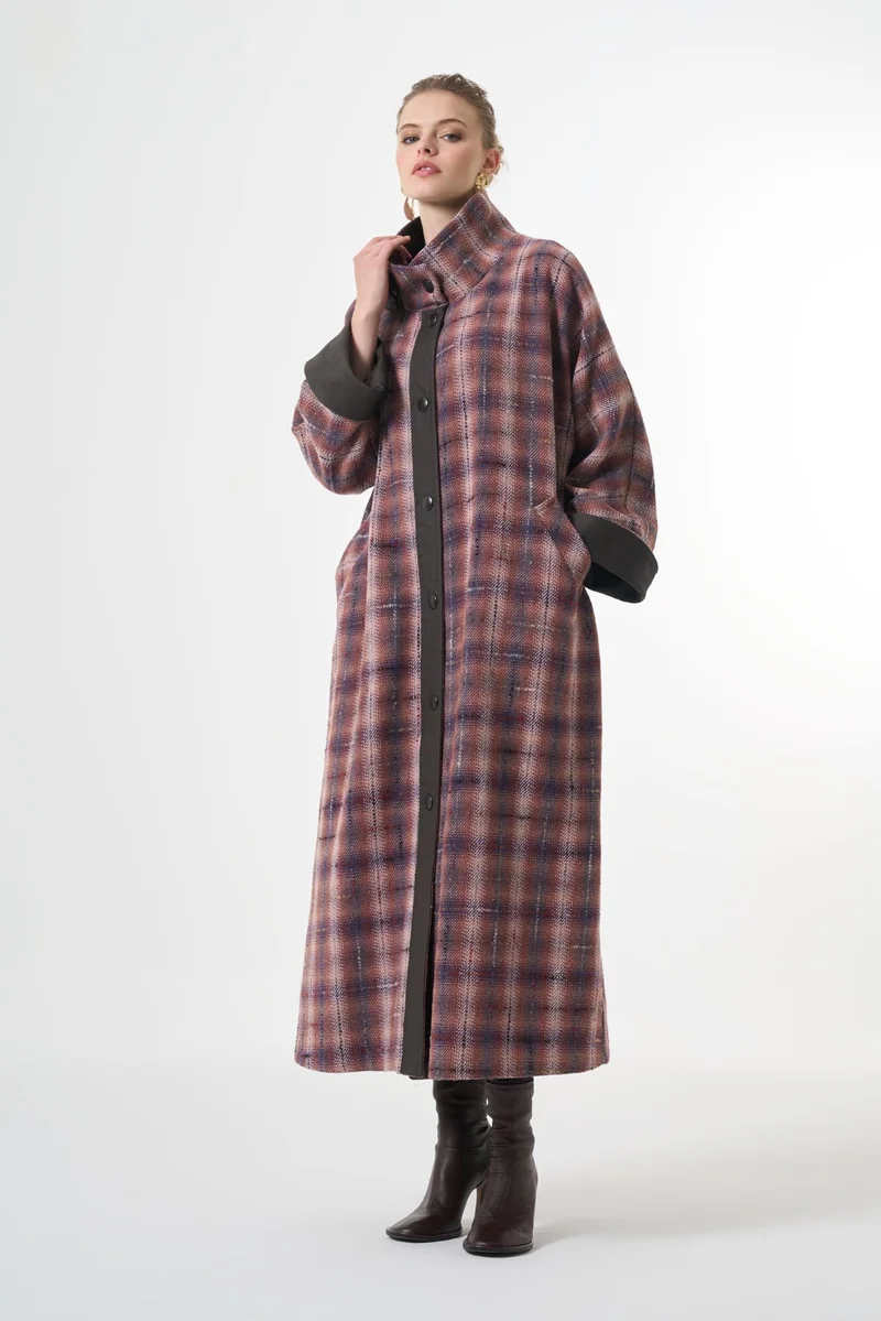 MissWhence  Long Wool Patterned Overcoat - Brown for Women | Best Price UAE