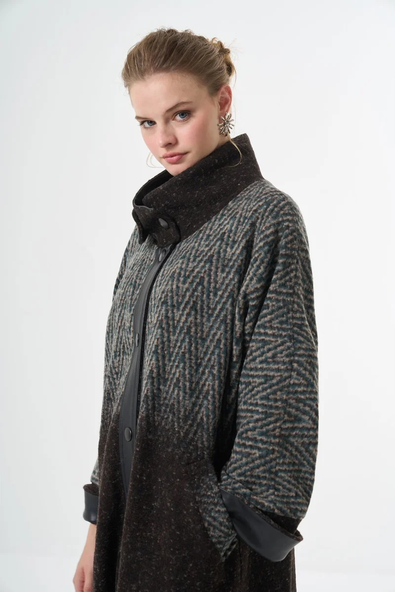 MissWhence  Long Wool Patterned Overcoat - Brown for Women | Best Price UAE