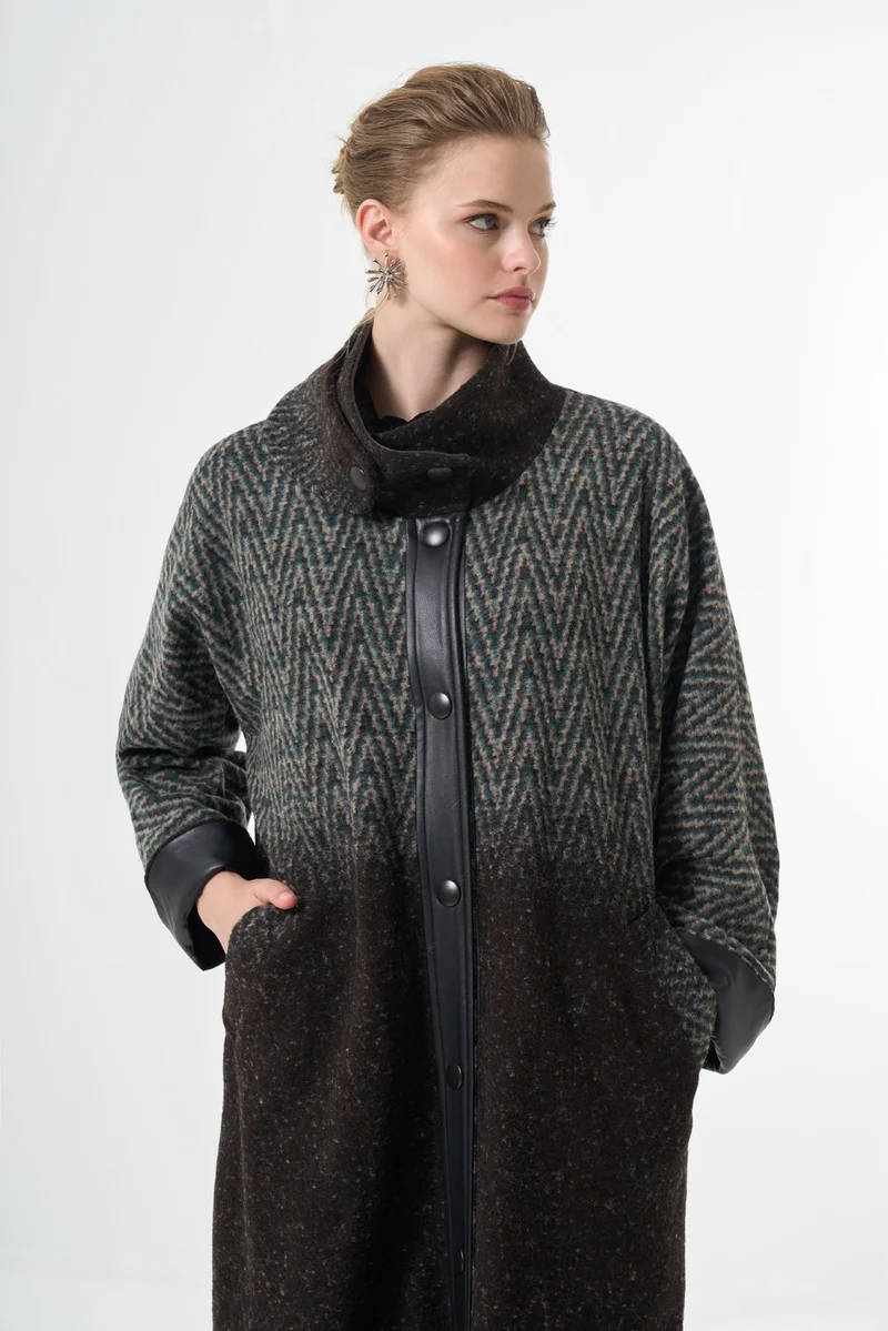 MissWhence  Long Wool Patterned Overcoat - Brown for Women | Best Price UAE