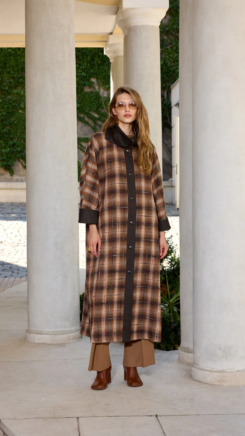 ميس وينس Long Wool Patterned Overcoat - Brown