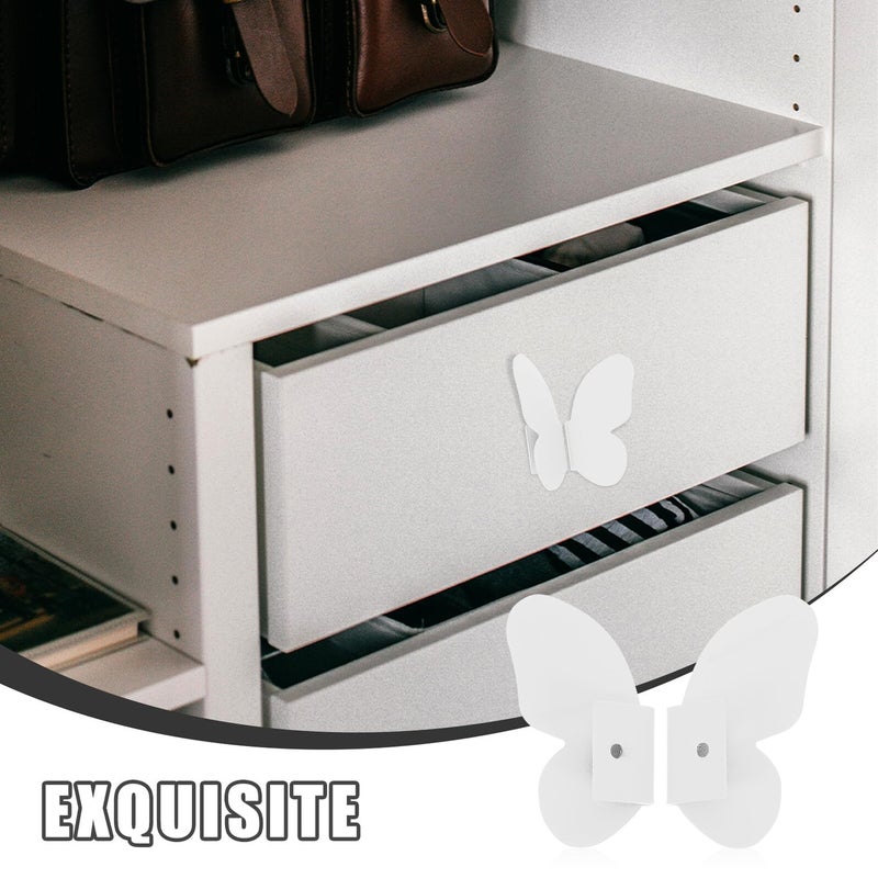 Butterfly Cabinet Handles Drawer Knobs White Small Pair of 2 for Wardrobes Dressers - Image 4