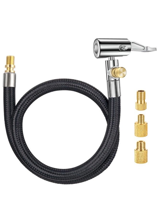 LUMITECO 20 Inch Tire Inflator Hose Adapter, Car Air Hose Self-Locking Air Chuck w/Tire Schrader Valve Fine Thread & Presta Valve Adapter, Quick Connect & Release for Pump Air Compressor Attachments - Image 1