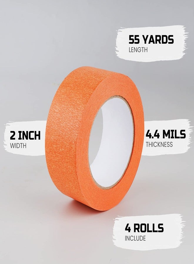 Lichamp 4 Pack Orange Painters Tape 2 inch Wide, Medium Adhesive Orange Masking Tape Bulk Multi Pack, 2 inch x 55 Yards x 4 Rolls (220 Total Yards) - Image 2