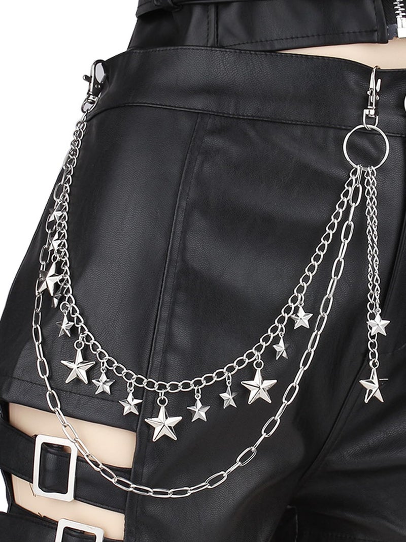 QWALIT Y2K Star Pants Chain for Men Jean Chains for Women Pocket Chain for Pants Biker Hip Punk Chains Y2K Jewelry for Women Accessory Silver Trendy Fashion for Music Festival Concert Cosplay - Image 2