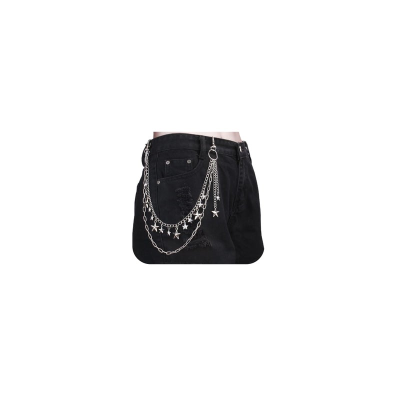 QWALIT Y2K Star Pants Chain for Men Jean Chains for Women Pocket Chain for Pants Biker Hip Punk Chains Y2K Jewelry for Women Accessory Silver Trendy Fashion for Music Festival Concert Cosplay - Image 1