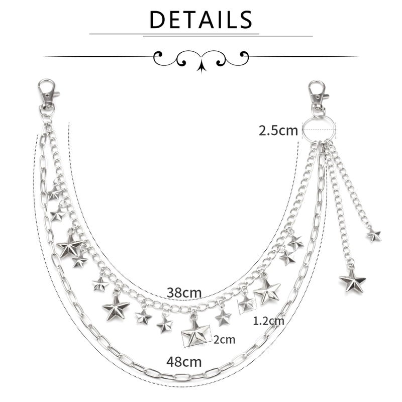QWALIT Y2K Star Pants Chain for Men Jean Chains for Women Pocket Chain for Pants Biker Hip Punk Chains Y2K Jewelry for Women Accessory Silver Trendy Fashion for Music Festival Concert Cosplay - Image 3