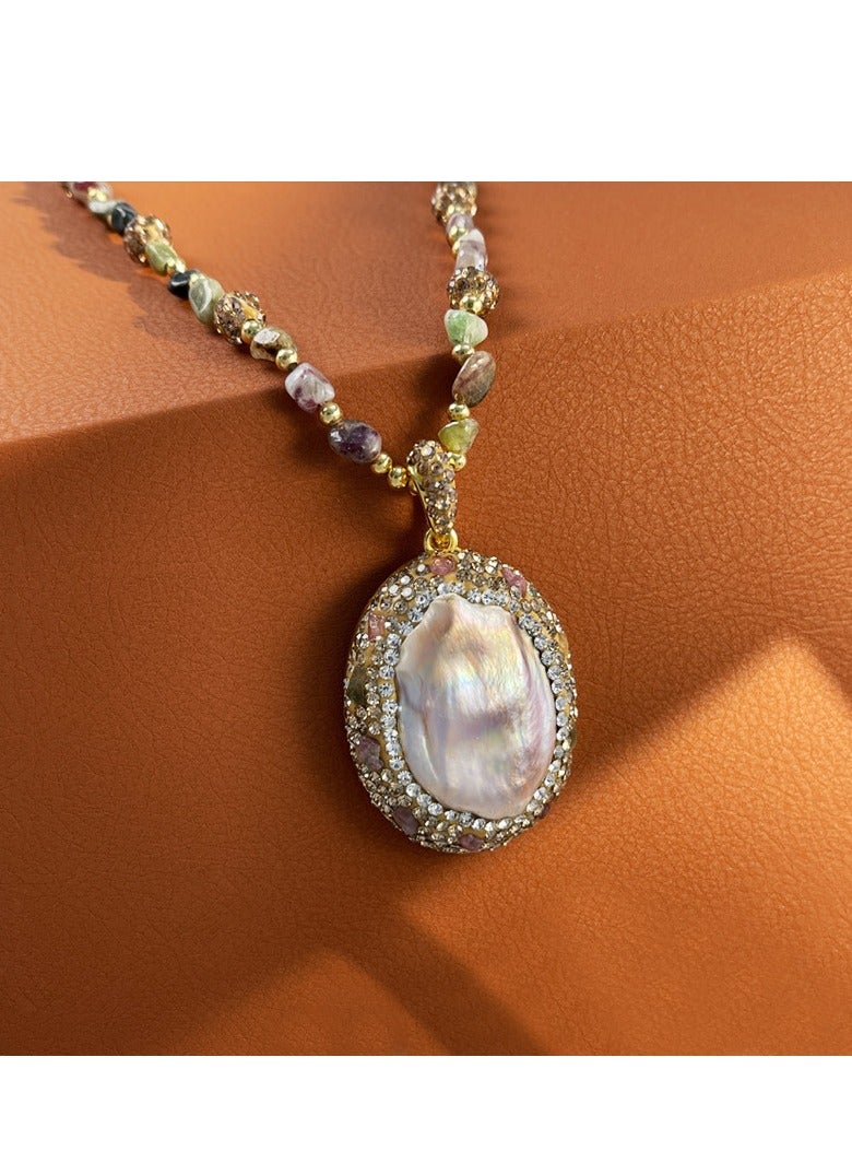 Natural Baroque Pearl Tourmaline Danburite Necklace for Women – Elegant Sweater Chain Jewelry with Premium Gemstones, High-End & Niche Design Fashion Accessory  - Image 1
