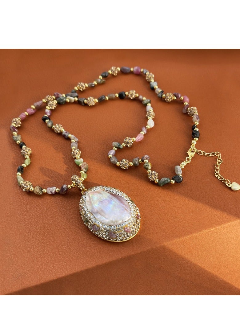Natural Baroque Pearl Tourmaline Danburite Necklace for Women – Elegant Sweater Chain Jewelry with Premium Gemstones, High-End & Niche Design Fashion Accessory  - Image 2