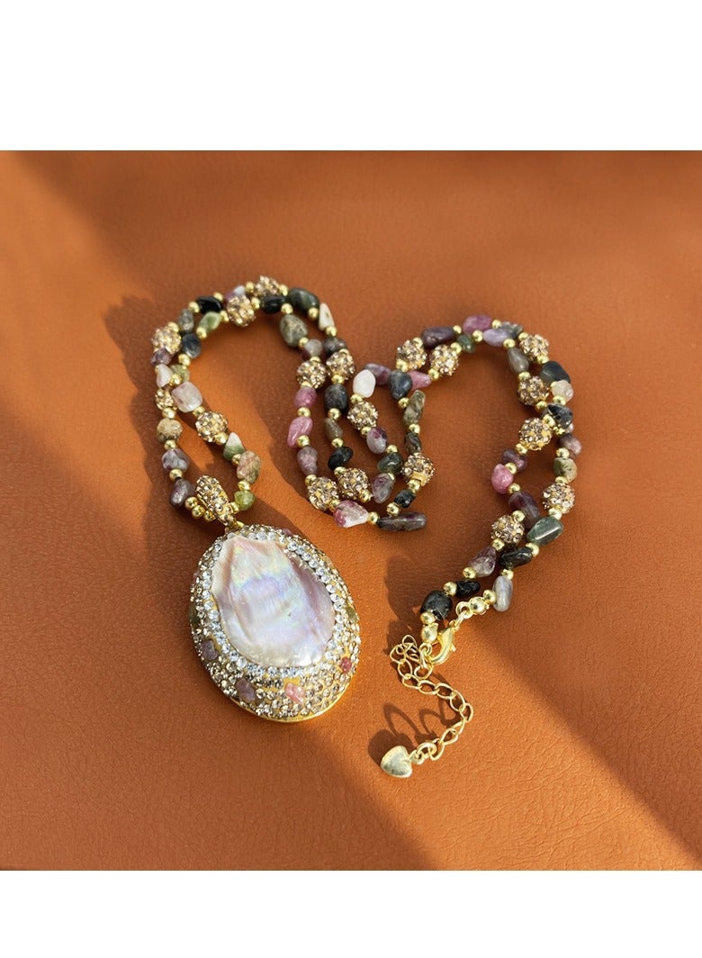 Natural Baroque Pearl Tourmaline Danburite Necklace for Women – Elegant Sweater Chain Jewelry with Premium Gemstones, High-End & Niche Design Fashion Accessory  - Image 3