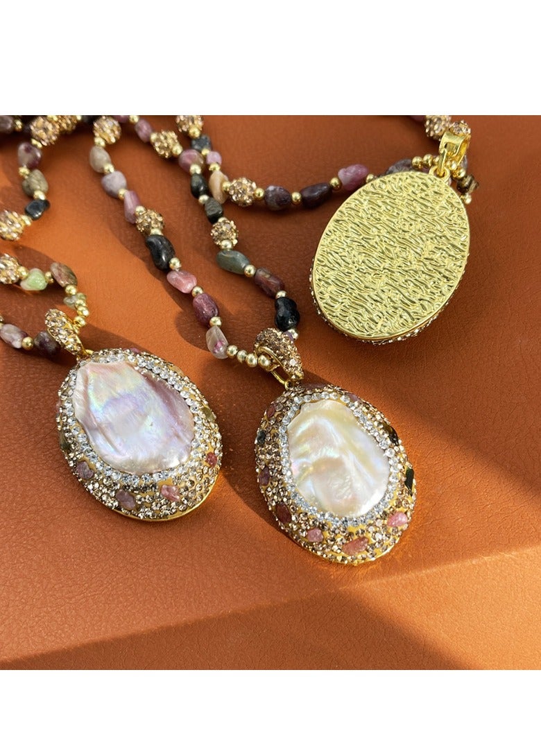 Natural Baroque Pearl Tourmaline Danburite Necklace for Women – Elegant Sweater Chain Jewelry with Premium Gemstones, High-End & Niche Design Fashion Accessory  - Image 4