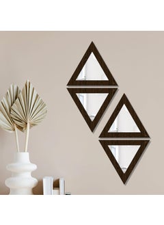 Creative Arts n Frames Creative Arts n Frames Self Adhesive Wooden Decorative Wall Framed Mirror Set of 4 Triangular Shape for Home Office Wall Living Room Bedroom Lobby Decoration 10x10inch Flower Wenge 