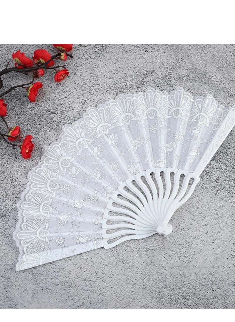 مروحة العروسة ، هواية يد أبيض قابلة للطي (عملية جدا في الحر وحفلات الزفاف والمناسبات )