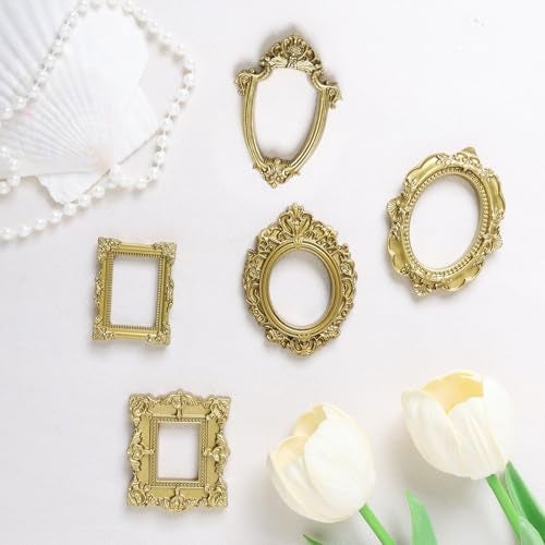 Sdfvsdg 15PCS Vintage Resin Picture Frame Mini Photo Frame Tiny Gold Antique Frames Small Picture Frame Oval Rectangle Wall Hanging for Tabletop Display Home Decor (Gold, Classic) - Image 3