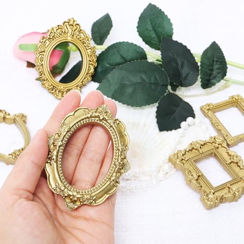 Sdfvsdg 15PCS Vintage Resin Picture Frame Mini Photo Frame Tiny Gold Antique Frames Small Picture Frame Oval Rectangle Wall Hanging for Tabletop Display Home Decor (Gold, Classic) - Image 4