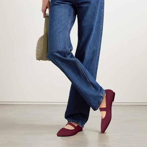 TINGRISE Women's Flats Shoes Pointed Toe Knit Washable Ballet Comfortable Dressy Mary Jane Flat Red US8.5 - Image 5